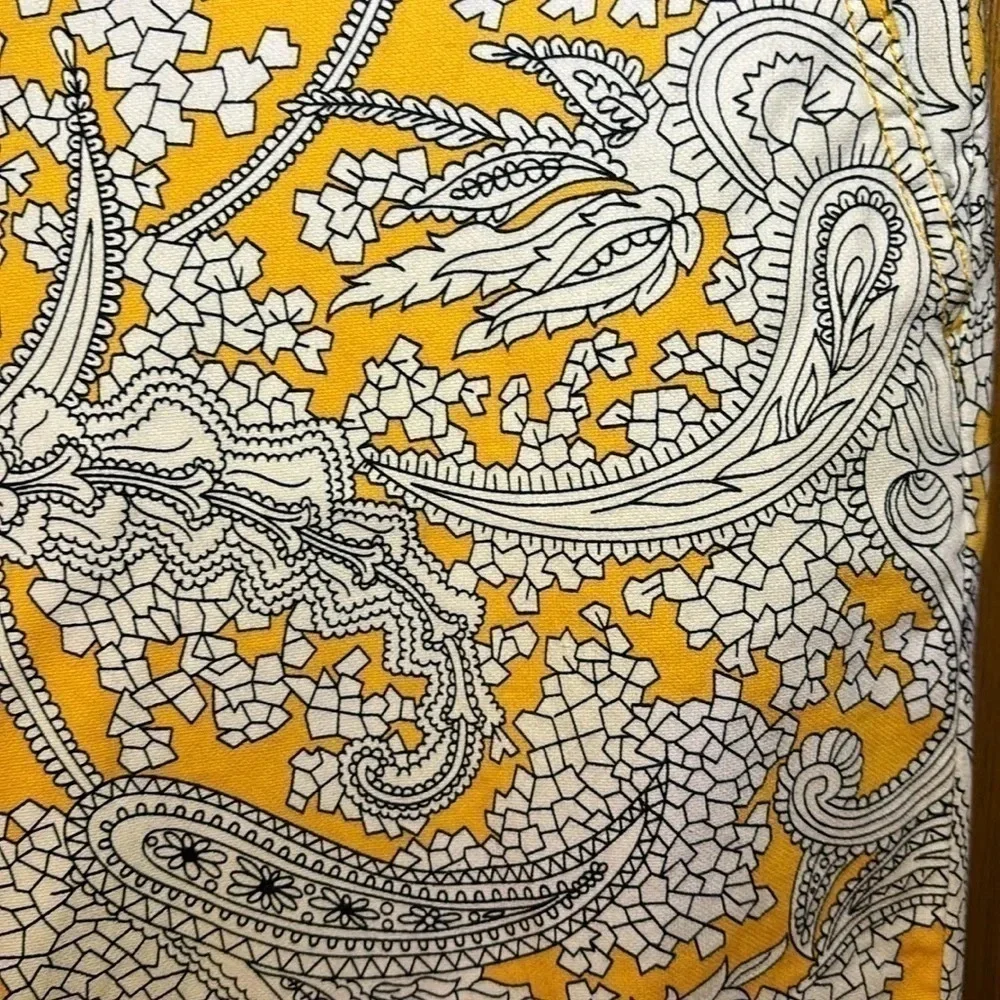 J. Crew Printed Skimmer Pant Yellow Stretch Pants Size 2 Office or Casual